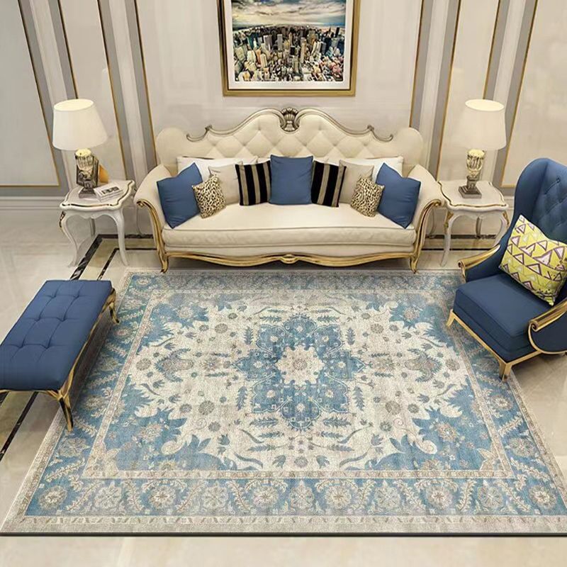 Bohemian Tribal Totem Rug Retro Polyester Indoor Rug Stain Resistant Carpet for Living Room