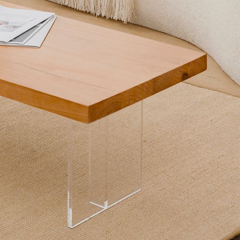 Scandinavian Solid Wood Rectangle Top Coffee Table Acrylic Sled Cocktail Table