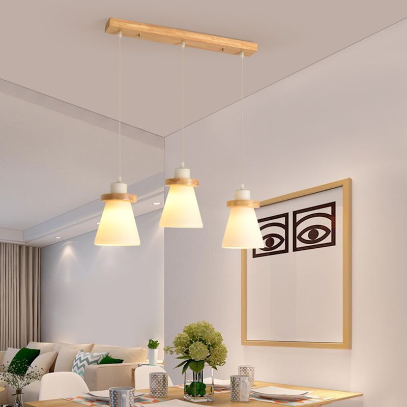 Cone Suspension Pendant Light Modern Wooden Dinning Room Pendant Light Kit in Wood