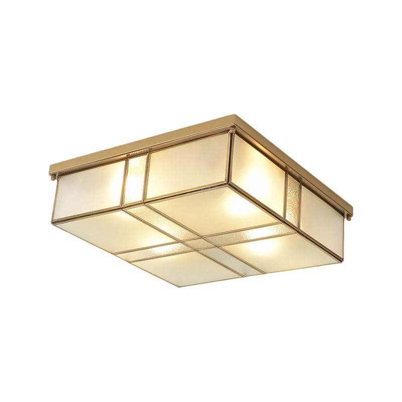 2-Bulb Cubic Flush Mount Lamp Warehouse Brass Opal Glass Ceiling Light Fixture for Bedroom