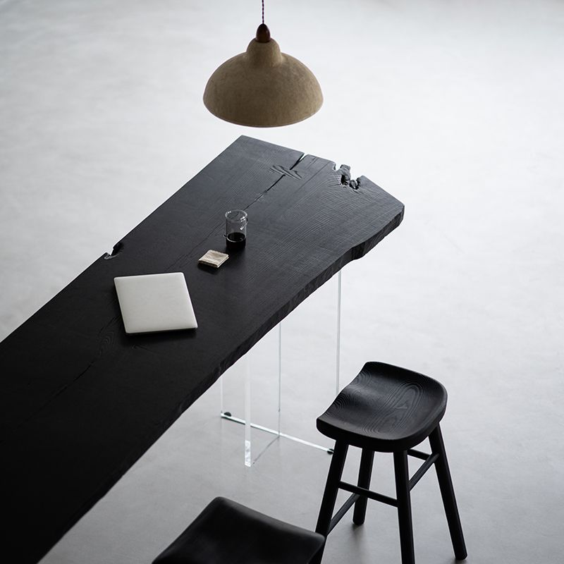 Black Ash Wood Top Bar Table Modern Pub Table with Acrylic Base
