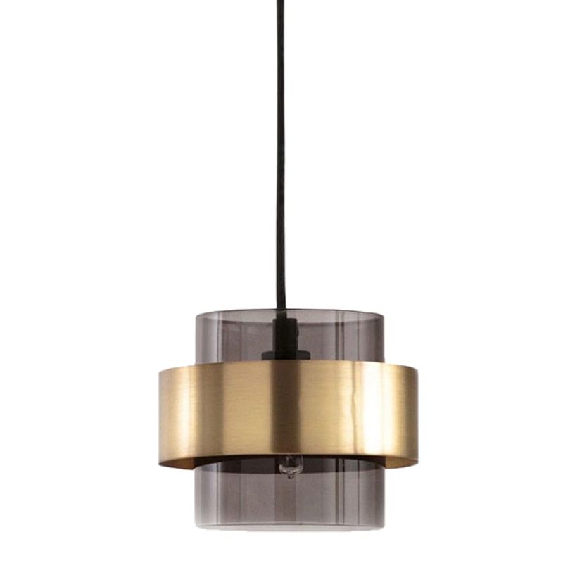 Moderno conciso conciso cilindrico a sospensione a sospensione di ferro da ferro con tonalità di vetro fumato