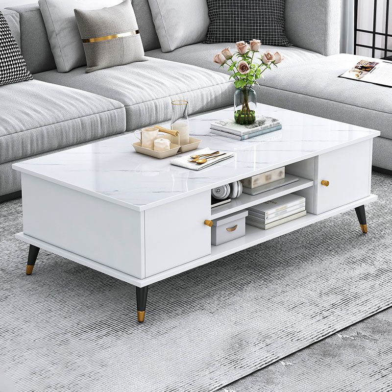 Rectangle White and Grey Modern Coffee Table with Four Legs for Living Room