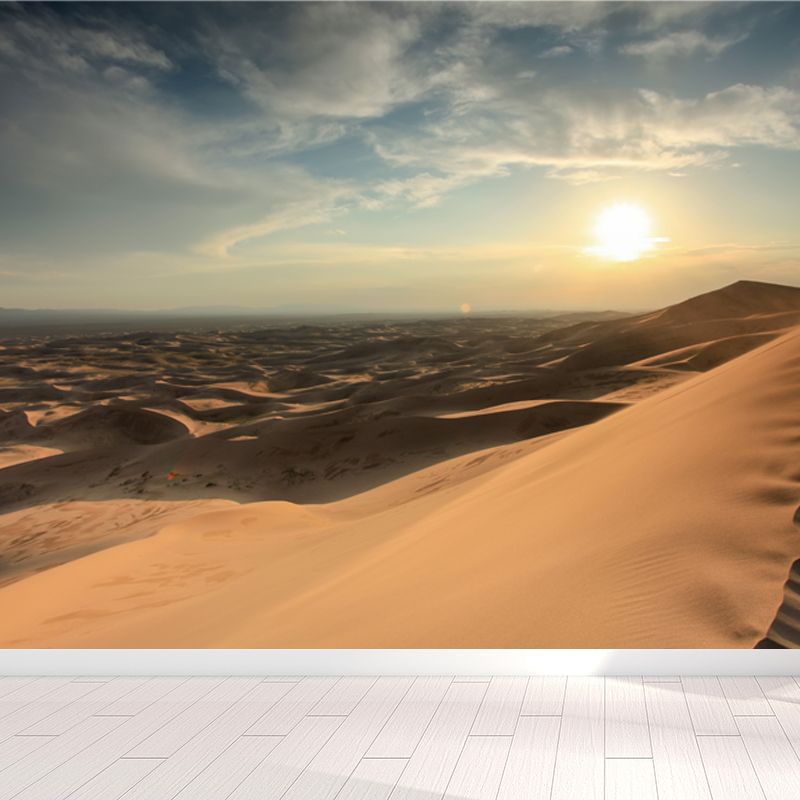 Smooth Huge Yellow Mural Modern Sunset and Sand Sea Scenery Wall Covering, Custom Made