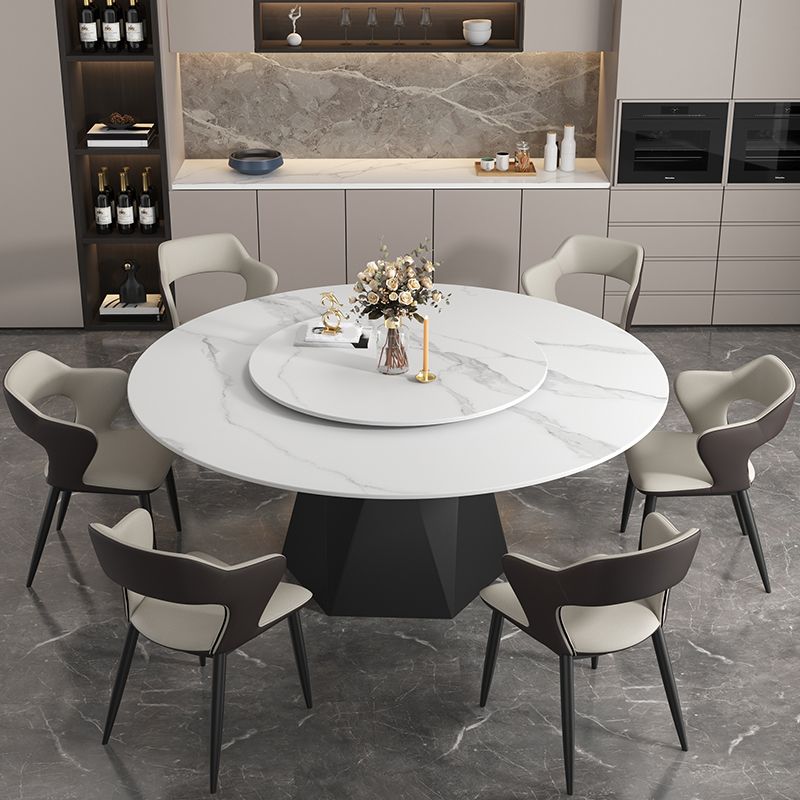 Round Furniture Simple Style Stone Pedestal Base Dinner Table with Turntable