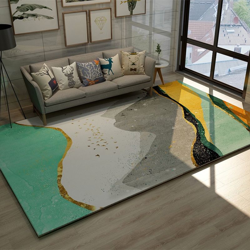 Oriental Bedroom Rug Multi Color Abstract Print Carpet Polyster Easy Care Machine Washable Rug