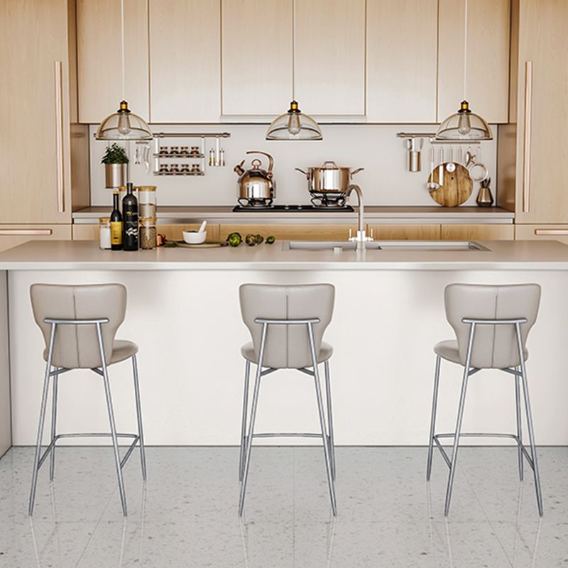 Modern Bar Stool Leather Backrest Counter Stool with Metal Base