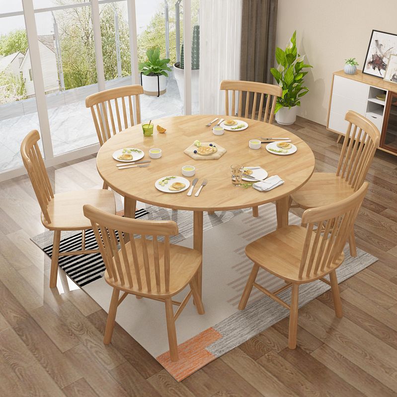 Contemporary Kitchen Dinner Table Solid Wood Round 4 Legs Dining Table