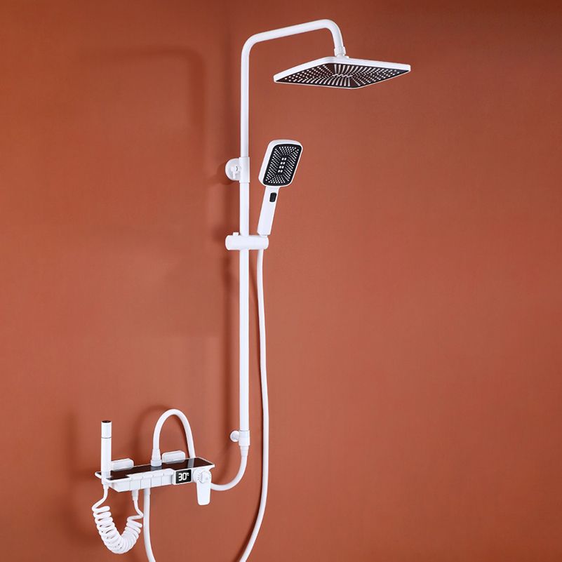 White Shower System Adjustable Spray Pattern Shower Arm Square Wall Mount Shower System