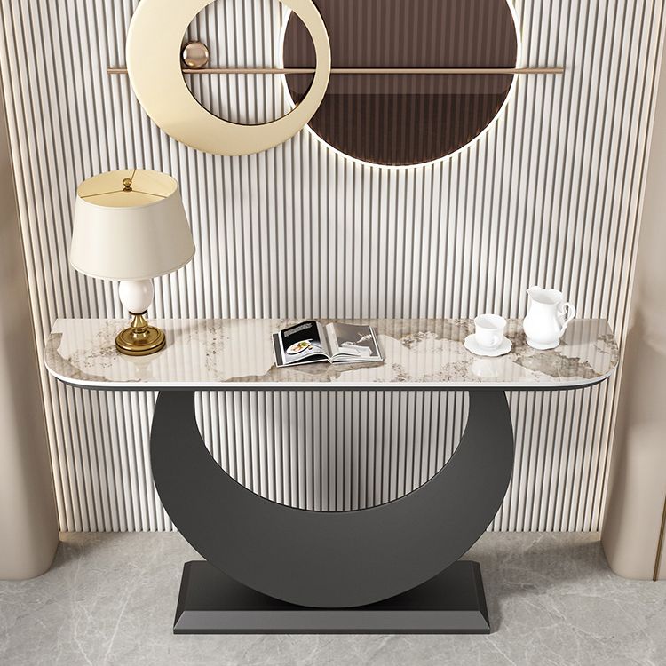 Stone Half Moon Accent Table 1-shelf 11.81" Wide Console Table for Hall