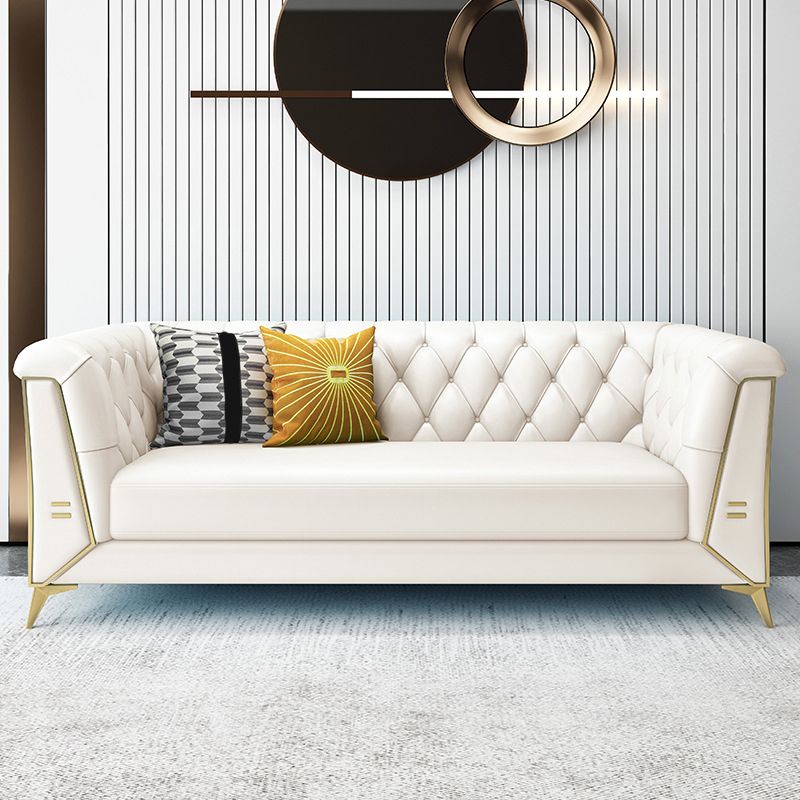 Contemporary 28.7" H Faux Leather Tufted Tuxedo Arm Sofa For Living Room