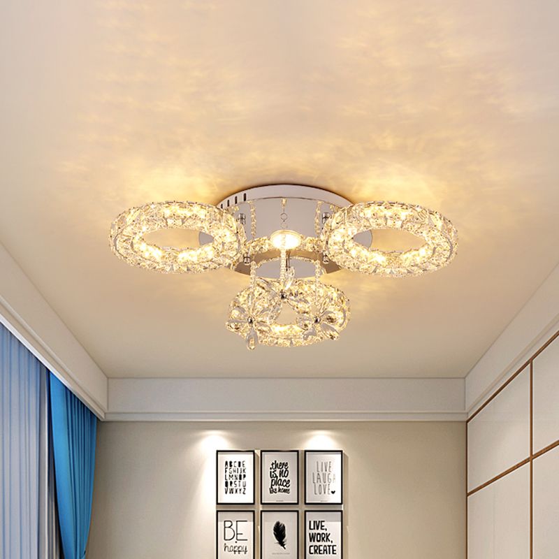 Iluminación de semi de montura cromada de cristal facetado 3/6 Circular LED mínimo cerca de la luz del techo