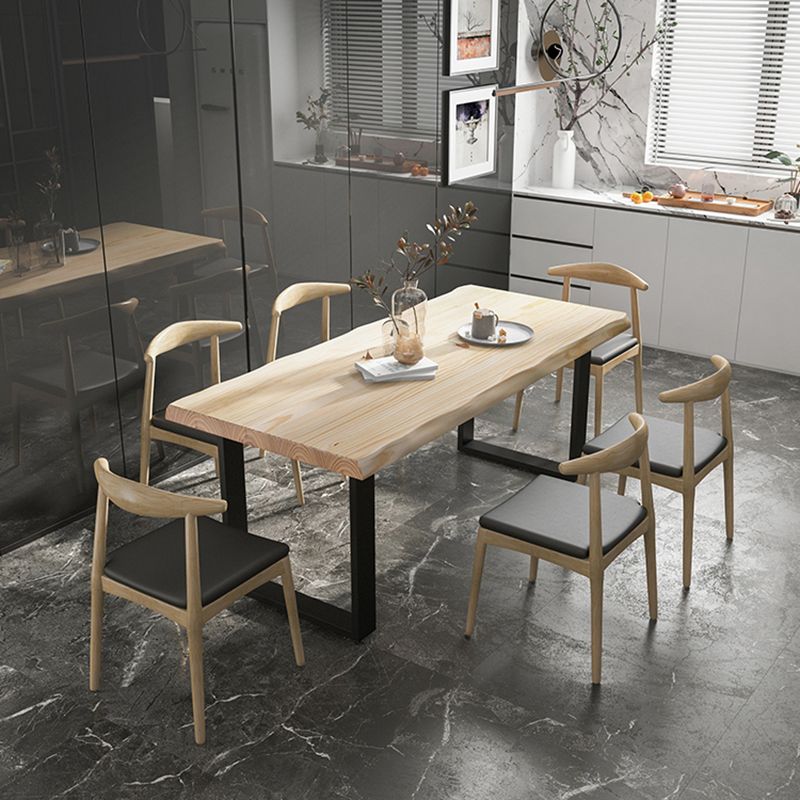 Industrial Pine Wood Dining Table Rectangle Table with Black Double Pedestal