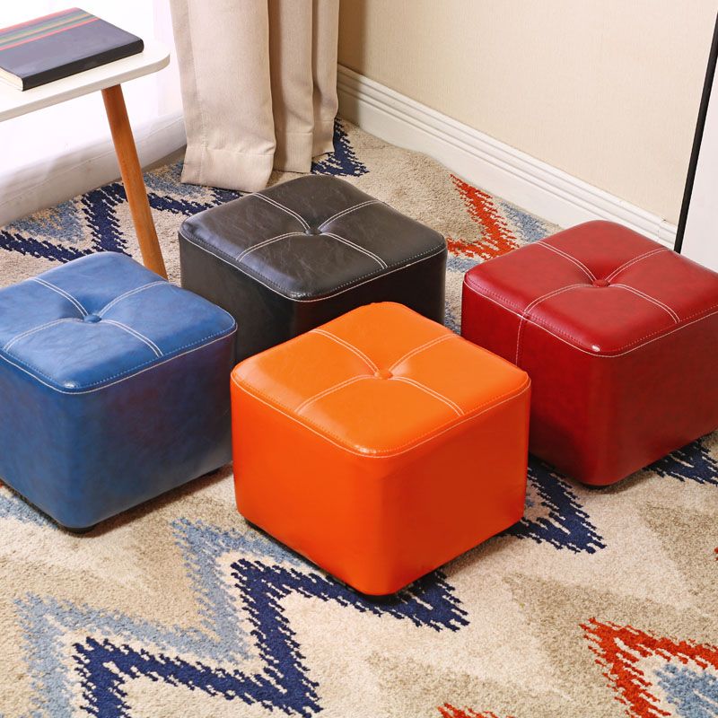 Contemporary Rectangle Shape Ottoman Faux Leather Standard with Tufted