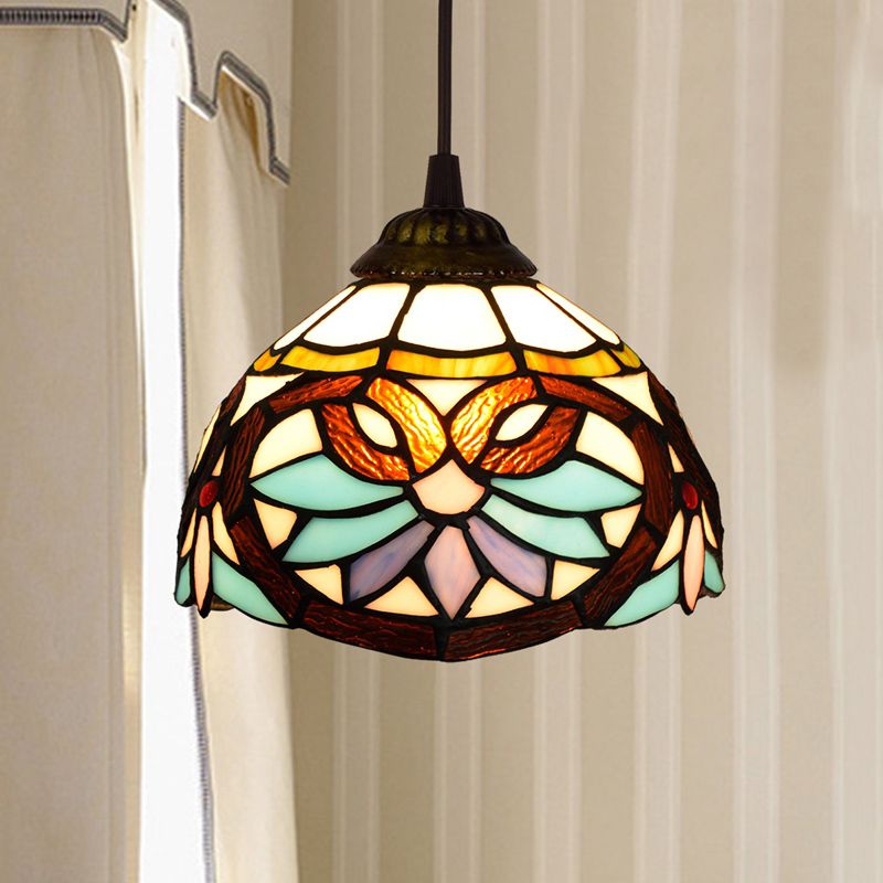 Shaded Pendant Light 1 Bulb Stained Art Glass Tiffany Suspension Light Fixture for Corridor