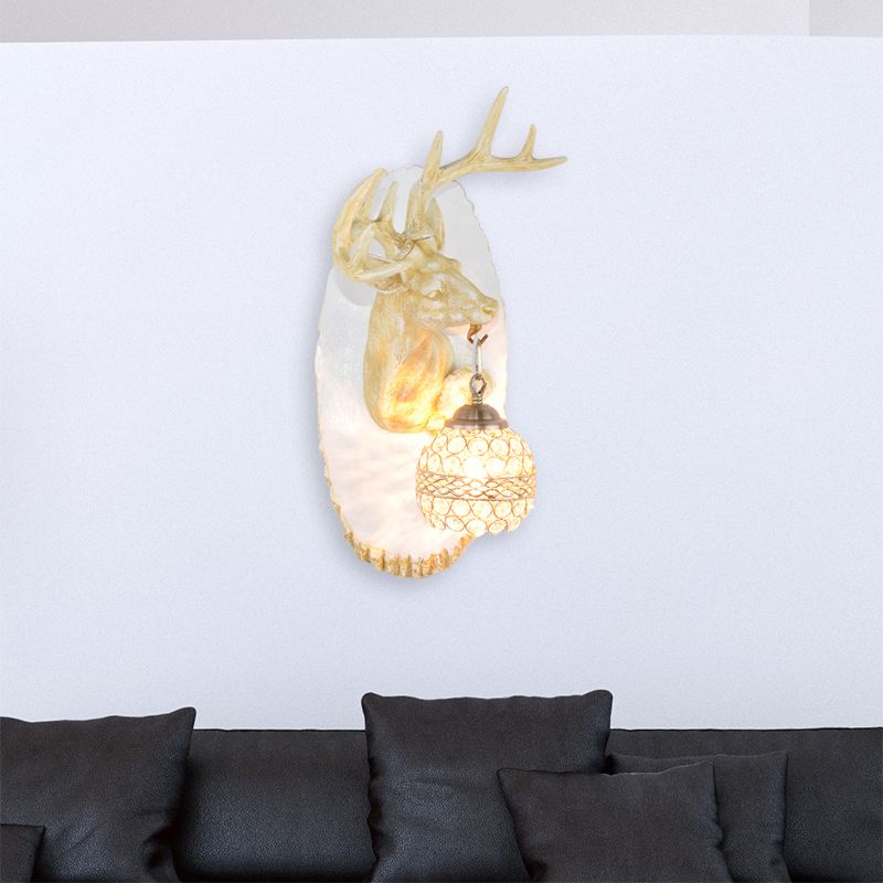 1 Light Resin Wall Lamp Rustic Black/Gold/Tan Orb Shade Indoor Sconce Light Fixture with Elk, Right/Left