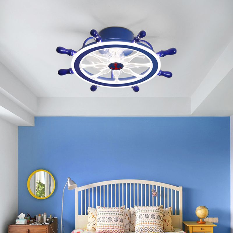 Mediterranean Rudder Shaped Fan Light Fixture Acrylic Boys Bedroom LED Semi Flush Mount Light