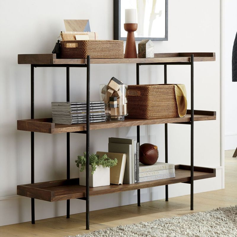 Etagere Open Back Bookshelf Wooden Industrial Bookcase with Shelves
