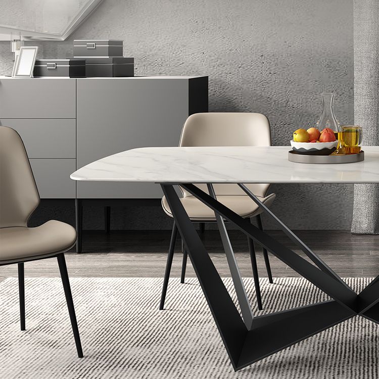Simplicity Rectangle Dining Room Table Sintered Stone Table with Black Pedestal Base