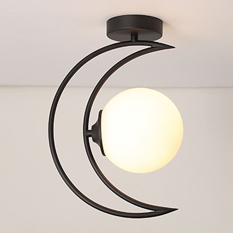 Moon Shape Aisle Ceiling Light Fixture Glass Nordic Semi Flush Light Fixture