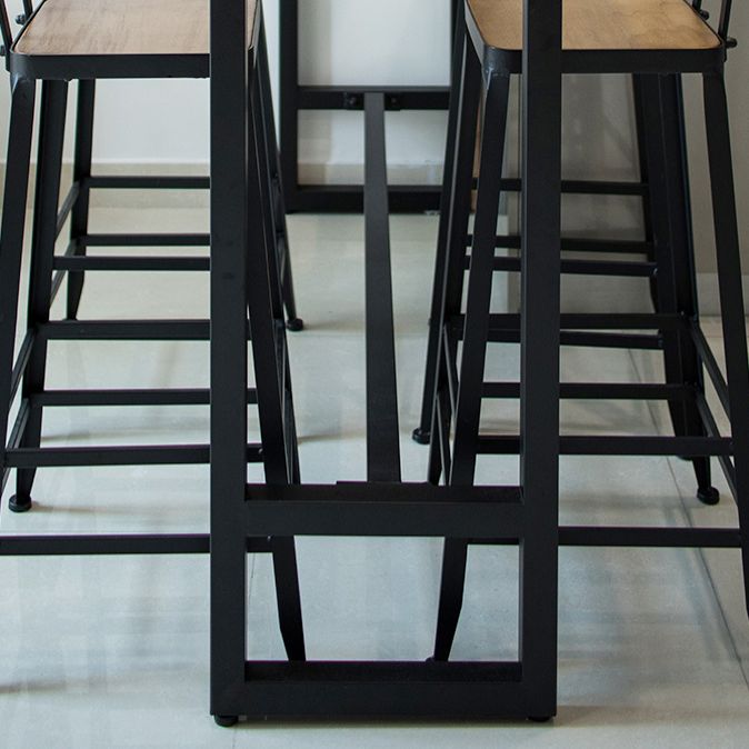 Brown Modern Style Bar Table Solid Wood and Iron with Black Trestle Coffee Shop Bar Table