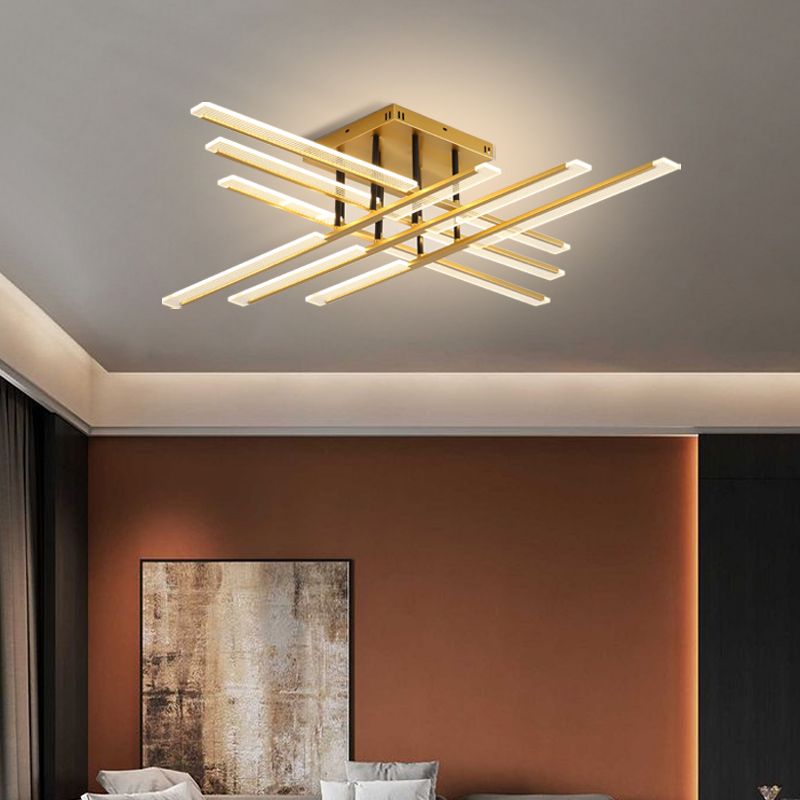 Acrylic Sticks Semi Flush Light Fixture Nordic Gold LED Ceiling Lighting for Bedroom