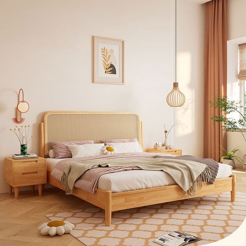 Solid Color Rattan Standard Bed Tropical Panel Bed with Headboard