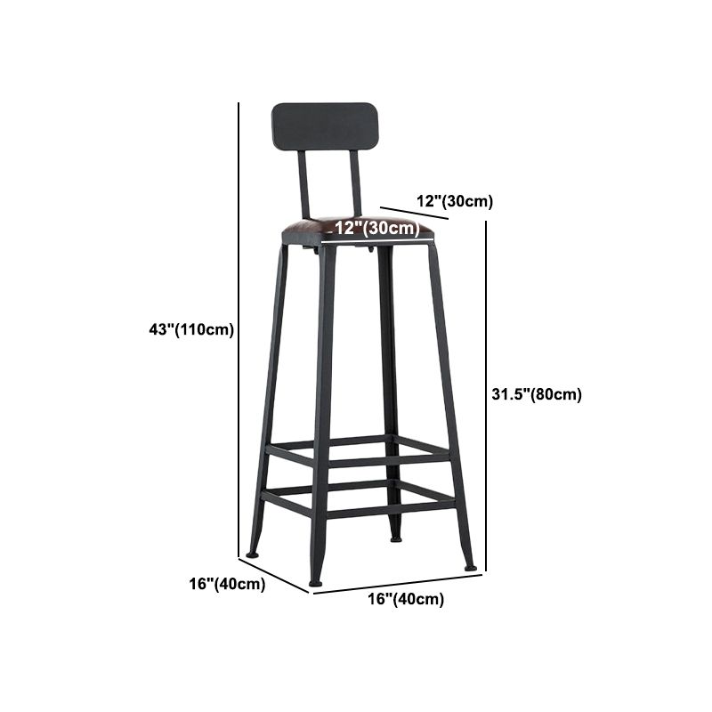 Industrial Style Armless Counter Stool Iron Cafe Bar Stool with Leather Cushion and Pedal
