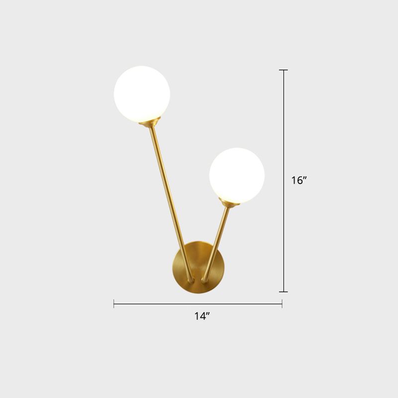 Brass Branch Wall Light Minimalistic Ball Glass Sconce Lighting Fixture for Bedroom