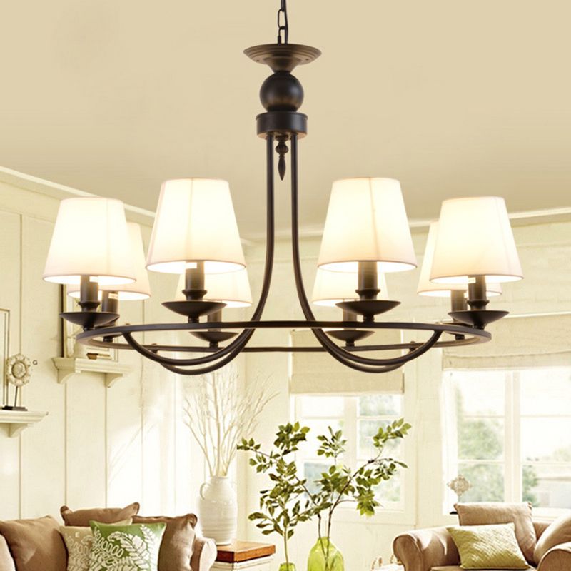 Conical Chandelier Country Style Fabric Pendant Lighting Fixture for Dining Room