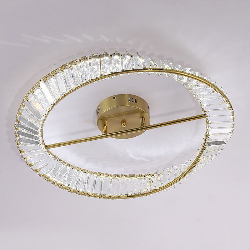 Contemporary Circular Flush Light Crystal 1 Light Flush Mount Ceiling Fixture in Gold