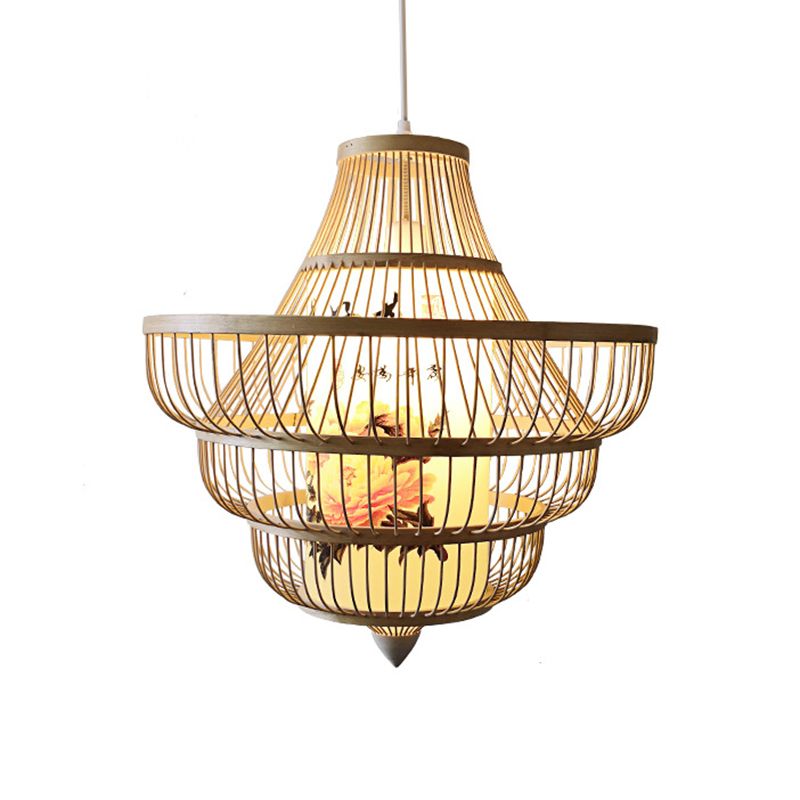 Asia Bamboo Hanging Ceiling Light 1-Light Spinning Top Ceiling Pendant Light
