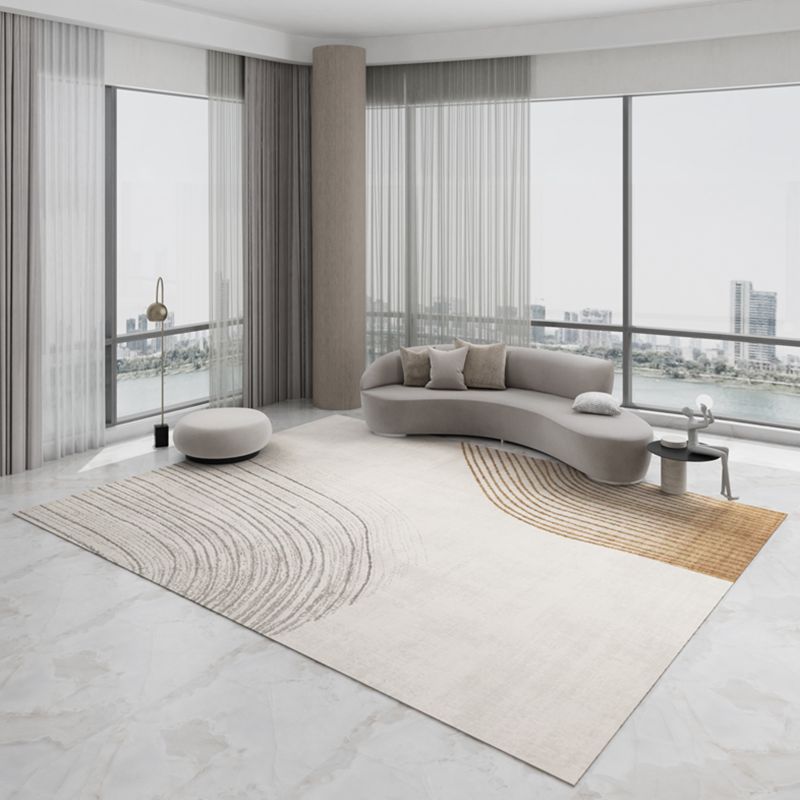 White Tone Distressed Area Carpet Polyester Color Gradient Indoor Rug Easy Care Rug for Living Room