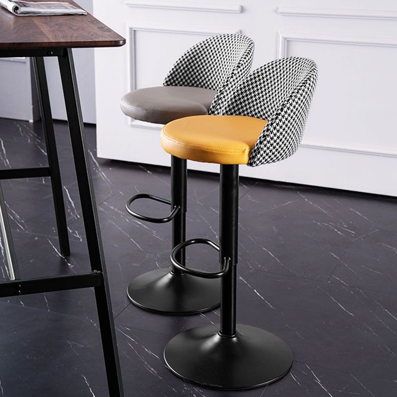 Contemporary Adjustable Height Footrest Barstool Matte Finish Upholstered Stool