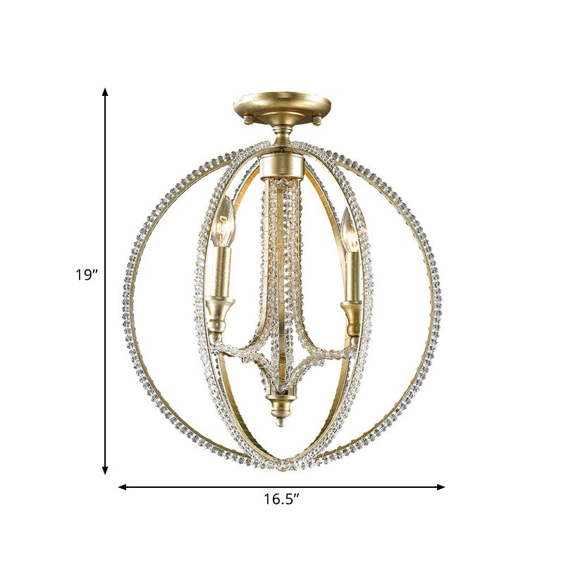 Country globe jobe semi flush lumining 3 luces iluminación de techo de cristal en oro con diseño de velas
