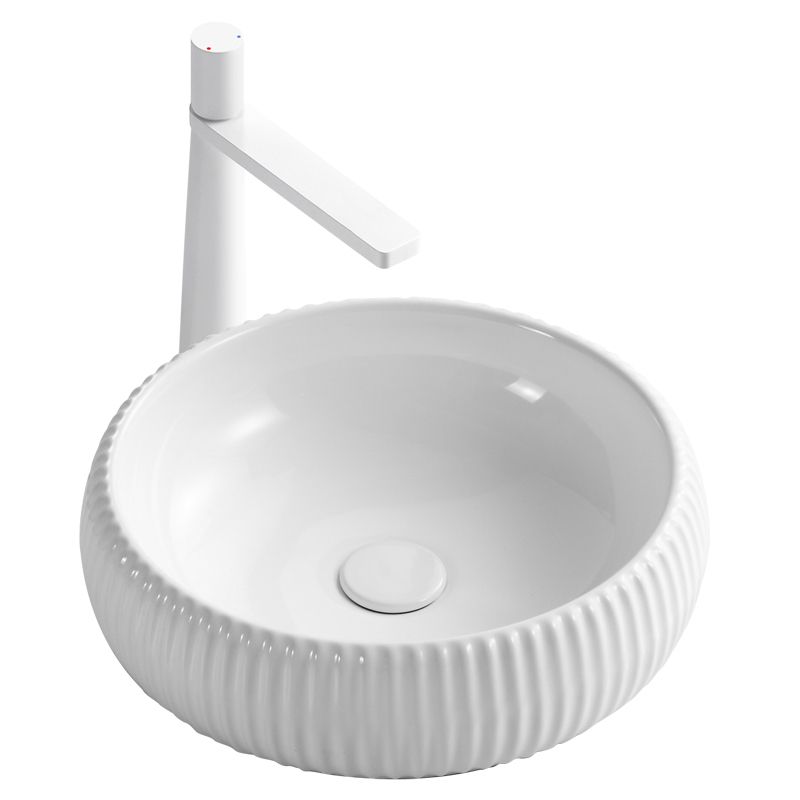 Contemporary Bathroom Sink Porcelain Round Vessel Lavatory Sink with Pop-Up Drain