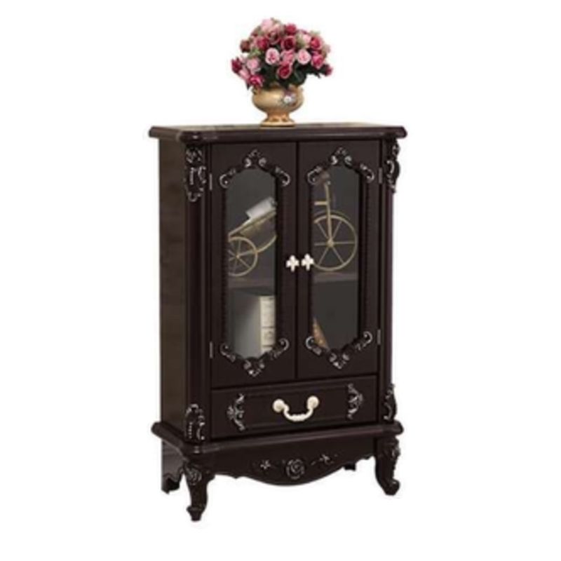 Traditional Solid Wood Display Stand Glass Doors Hutch Cabinet for Bathroom