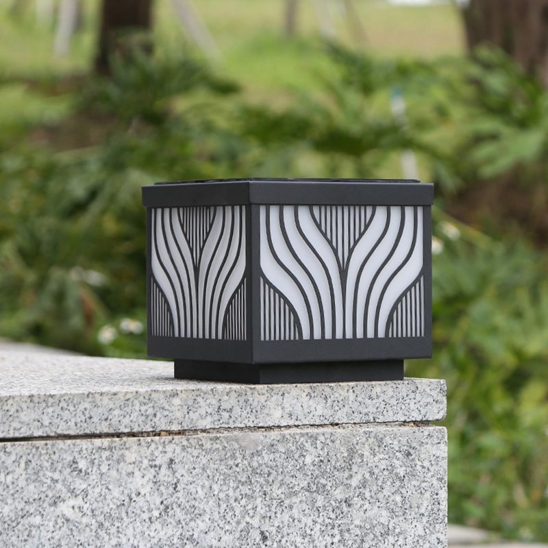 Black Waterproof Pillar Lamp Square Solar Outdoor Lights for Garden
