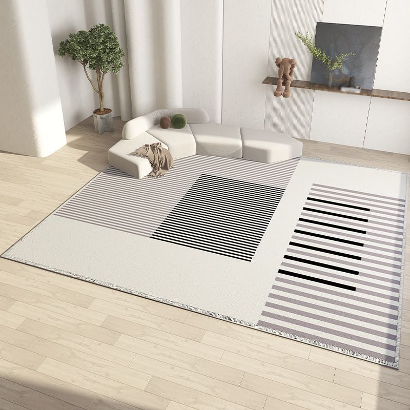 Light Beige Modern Rug Polyester Striped Rug Non-Slip Backing Rug for Drawing Room