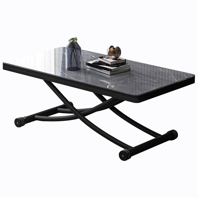 8.6"H Modern Metal Cross Base Glass Rectangular Adjustable Coffee Table