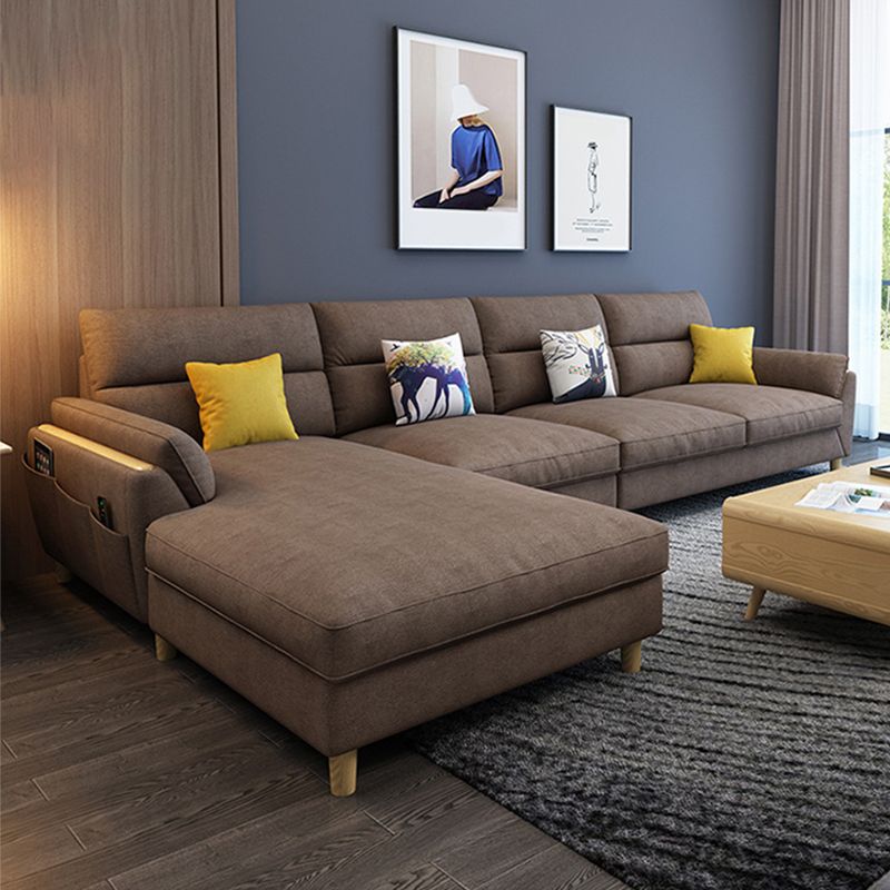 Flared Arm Linen Sectional Sofa Scandinavian Sectional with Wood Legs