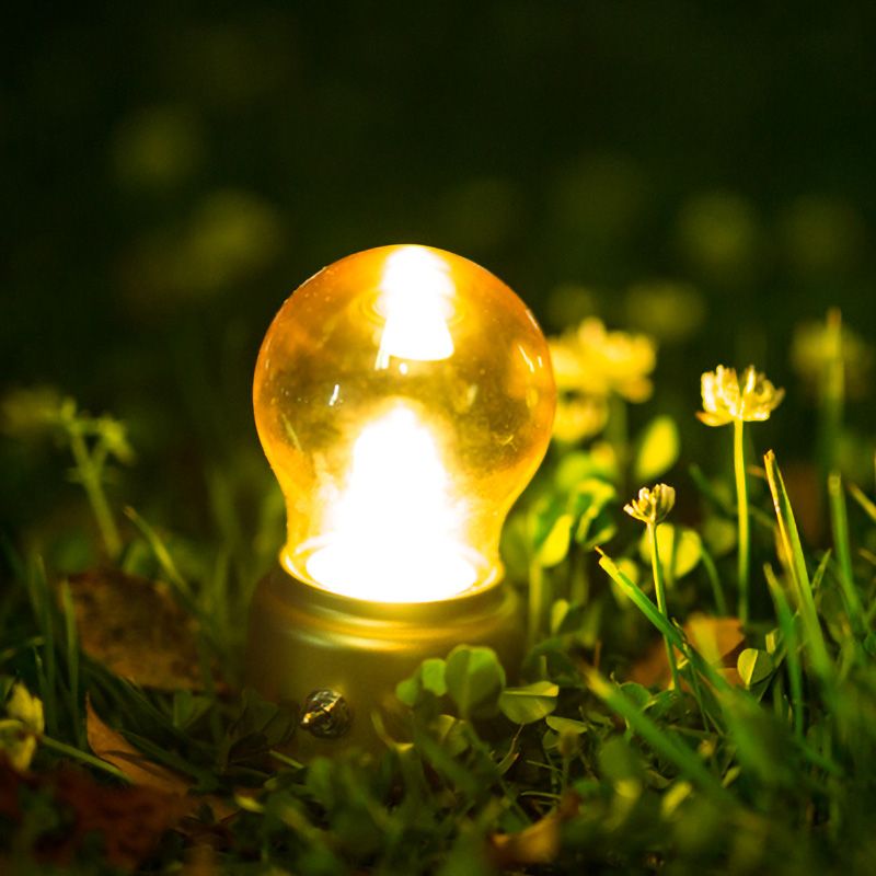 Creative Bulb Shade Amber Glass Night Table Lamp LED Nightstand Light with Black/Gold Base