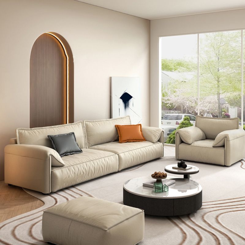Ivory Stain Resistant Settee Furniture Faux Leather Pillow Top Arm Setee