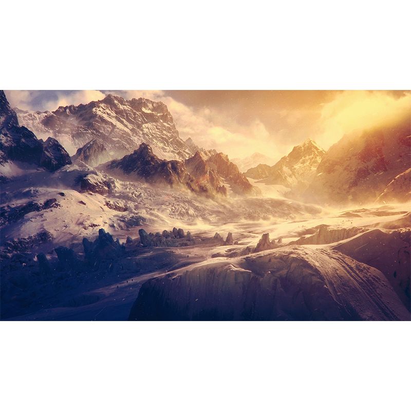 Nightfall Snow Mountain Wallpaper Mural Modern Smooth Wall Art in Brown for Living Room