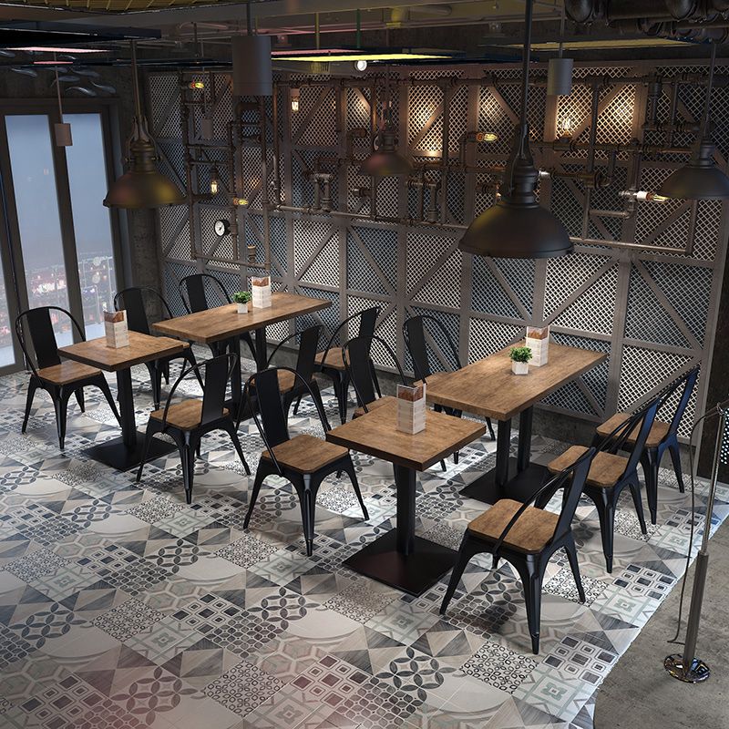 Metal Industrial Pedestal Dining Table Wood Top Table for Kitchen and Dining Room