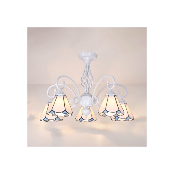 Lámpara semi empotrada para sala de estar con pantalla estilo Tiffany, lámpara semi empotrada de 3/5 luces en blanco/azul/azul cielo