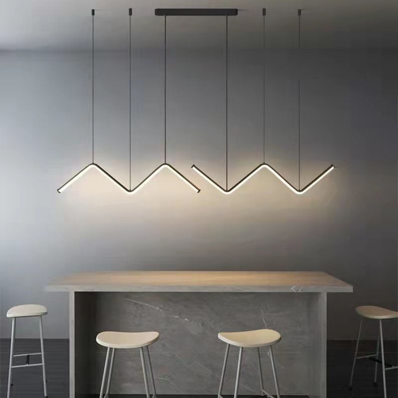 Linear Shape Chandelier Lighting Modern Style Metal 2 Lights Pendant Light in Gold/Black