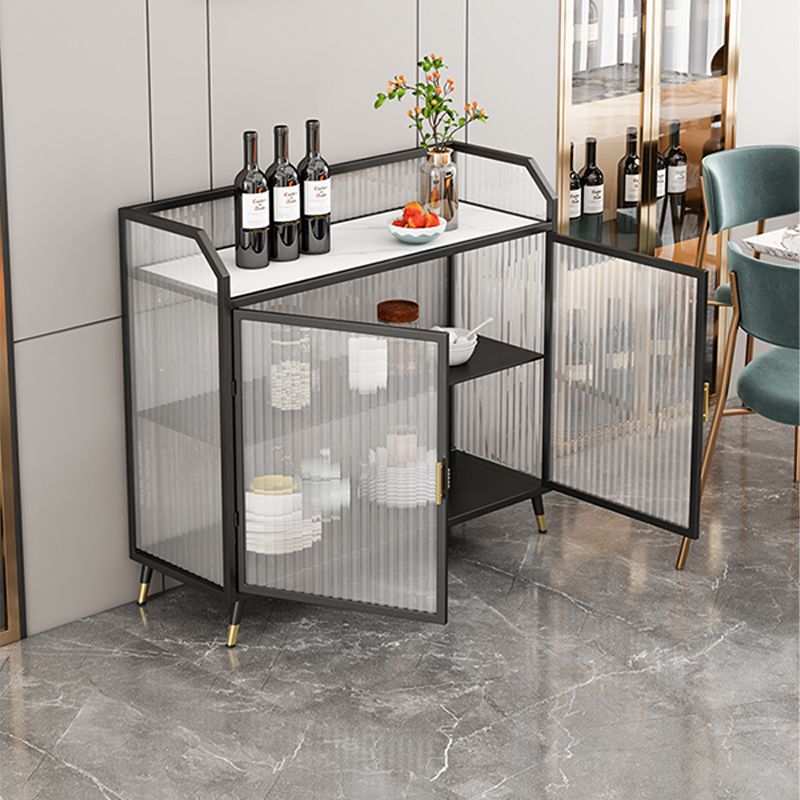 Metal and Glass Sideboard Modern Home Rectangular Side Board with Doors