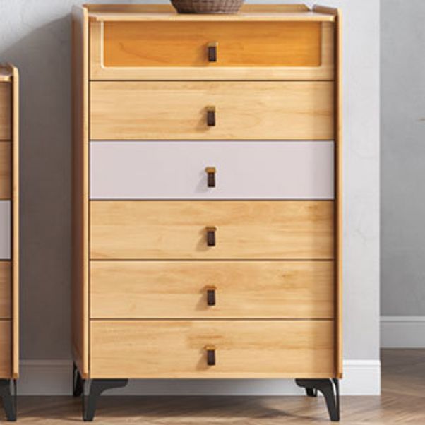 Mid-Century Modern Natural Chest with Drawers in Rubberwood and Black Legs