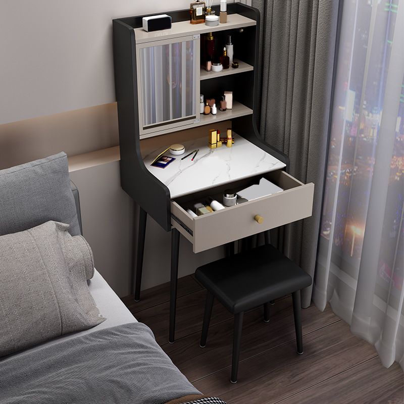 Two Piece Modern Mirrored Vanity Set Black/Grey Engineered Wood Dresser